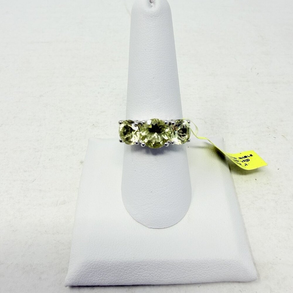 Shop LC Green Ouro Verde Quartz Size 8 Trilogy Ring in Sterling Silver 5398